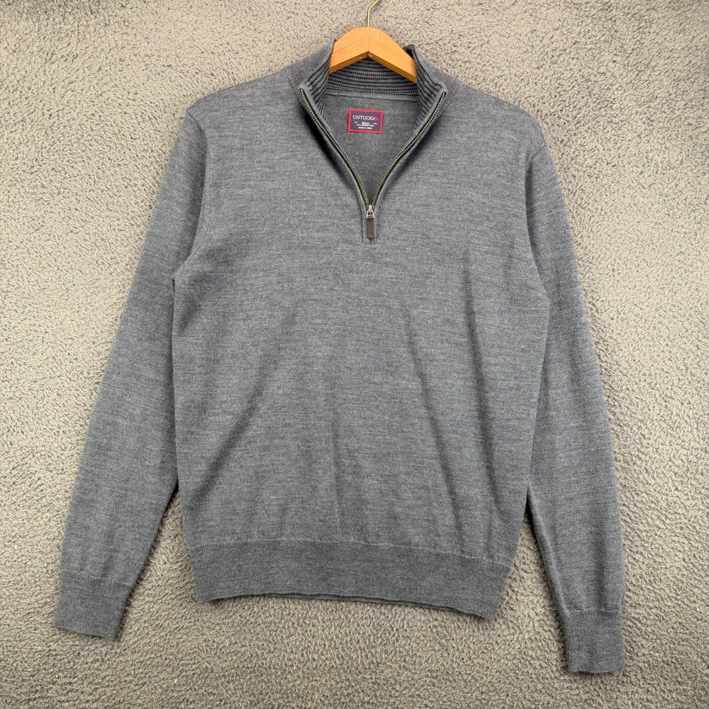UNTUCKit Mens Small Gray 100% Merino Wool Quarter Zip Pullover Sweater